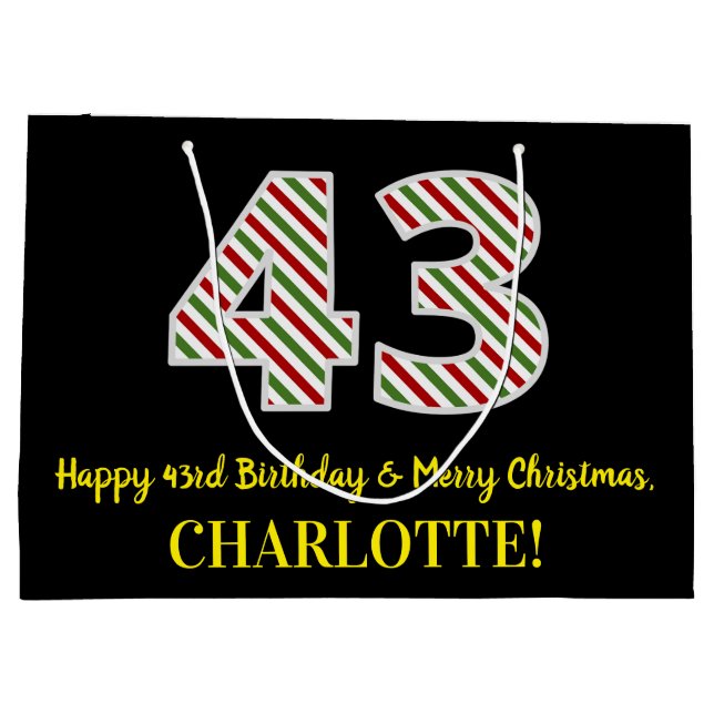 Grand Sac Cadeau Joyeux 43e anniversaire & Joyeux Noël, Nom personn (Dos)