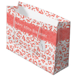Grand Sac Cadeau Joyeux 45e anniversaire Numéro Motif Coral/Blanc