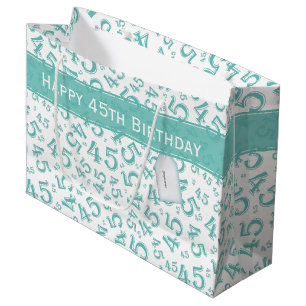Grand Sac Cadeau Joyeux 45e anniversaire Numéro Motif Turquoise/bla