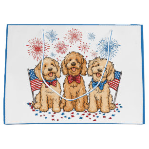 Grand Sac Cadeau Joyeux 4 juillet Goldendoodle Dogs Fireworks