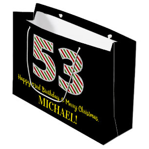 Grand Sac Cadeau Joyeux 53e anniversaire & Joyeux Noël, Nom personn