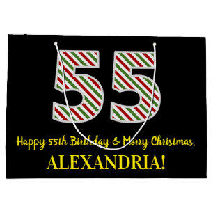 Grand Sac Cadeau Joyeux 55e anniversaire & Joyeux Noël, Nom personn