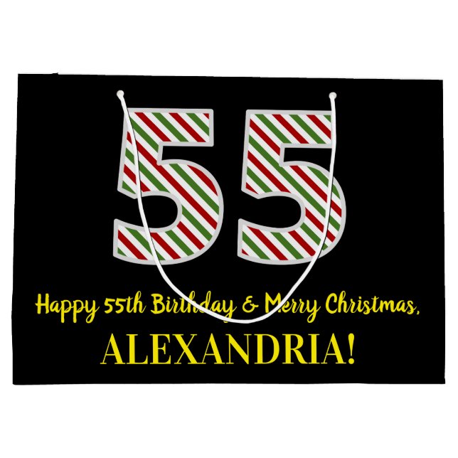 Grand Sac Cadeau Joyeux 55e anniversaire & Joyeux Noël, Nom personn (Dos)