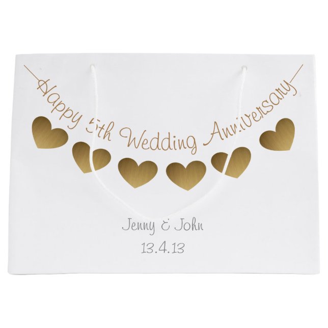 Grand Sac Cadeau Joyeux 5e anniversaire Mariage, boisé (Devant)