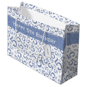 Grand Sac Cadeau Joyeux 5e anniversaire Numéro Motif 5 bleu/blanc