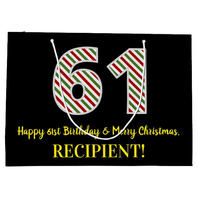 Grand Sac Cadeau Joyeux 61e anniversaire & Joyeux Noël, Nom personn (Dos)