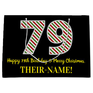 Grand Sac Cadeau Joyeux 79e anniversaire & Joyeux Noël, Nom personn