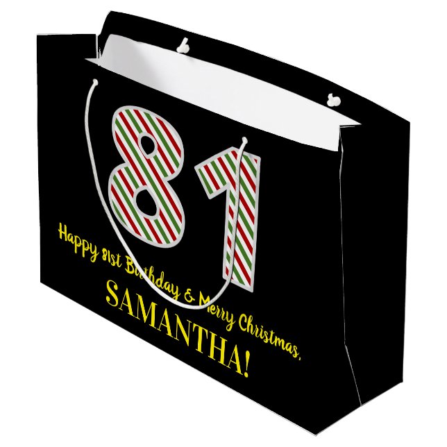 Grand Sac Cadeau Joyeux 81e anniversaire & Joyeux Noël, Nom personn (Dos Angle)
