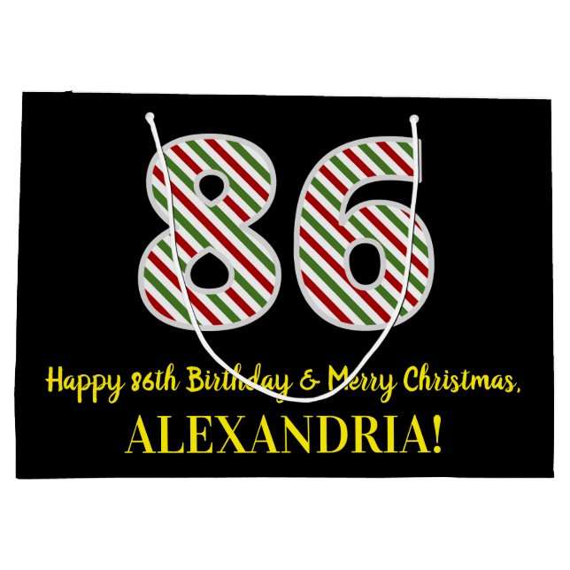 Grand Sac Cadeau Joyeux 86e anniversaire & Joyeux Noël, Nom personn (Dos)