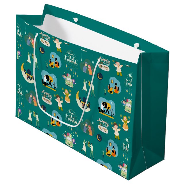 Grand Sac Cadeau Joyeux Aïd el-Fitr Moubarak (Devant Angle)