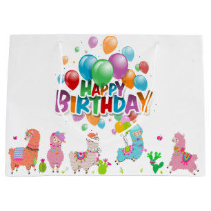 Grand Sac Cadeau Joyeux Anniversaire aux Alpagas 