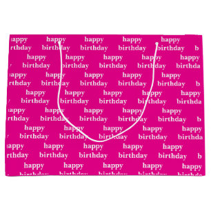 Grand Sac Cadeau Joyeux anniversaire blanc et fuchsia personnalisé