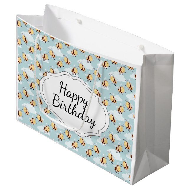 Grand Sac Cadeau Joyeux Anniversaire Bumble Bee (Devant Angle)