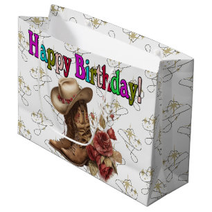 Grand Sac Cadeau Joyeux Anniversaire Cowgirl 