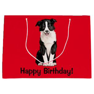 Grand Sac Cadeau Joyeux anniversaire de border collie