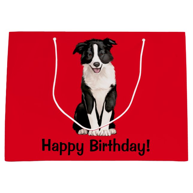 Grand Sac Cadeau Joyeux anniversaire de border collie (Devant)