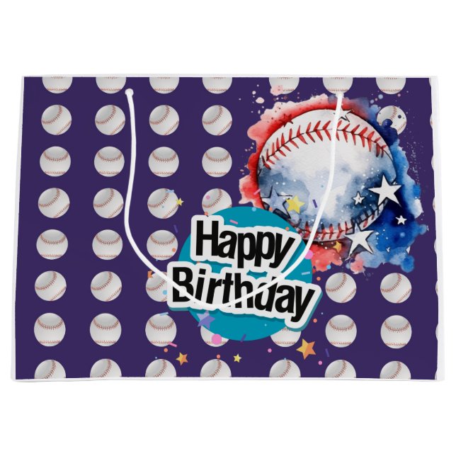 Grand Sac Cadeau Joyeux anniversaire du baseball (Devant)