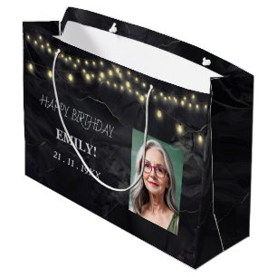 Grand Sac Cadeau Joyeux anniversaire Elégant Black Party Modern Chi