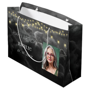 Grand Sac Cadeau Joyeux anniversaire Elégant Black Party Modern Chi