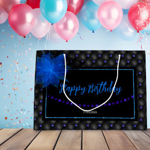 Grand Sac Cadeau Joyeux anniversaire Elegant Bleu et Noir
