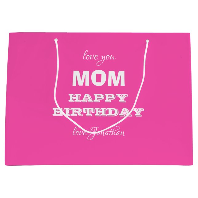 Grand Sac Cadeau Joyeux Anniversaire MOM Élégant Nom de script Mode (Devant)