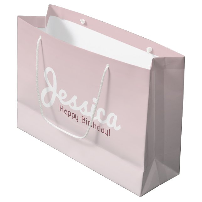 Grand Sac Cadeau Joyeux anniversaire, Nom personnalisable | Rose Om (Devant Angle)