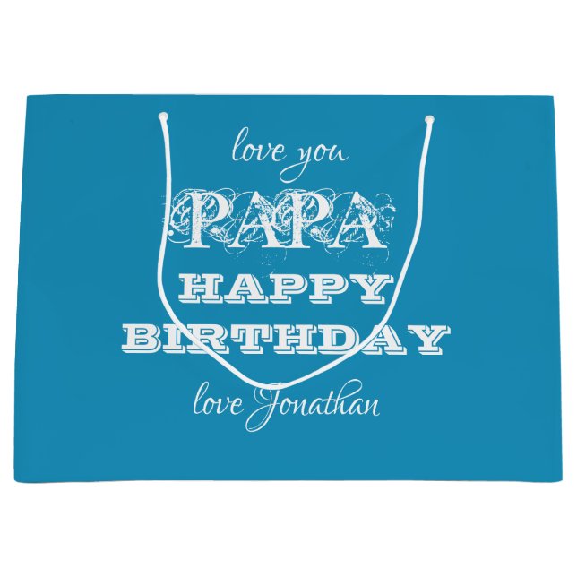 Grand Sac Cadeau Joyeux anniversaire PAPA Nom du script Modern Clas (Devant)