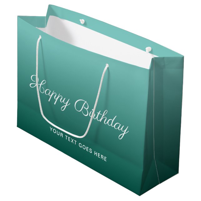 Grand Sac Cadeau Joyeux anniversaire Personnalisé Modèle Turquoise  (Devant Angle)