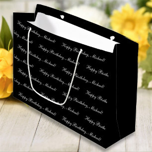 Grand Sac Cadeau Joyeux Anniversaire Personnalisé Texte Noir Chic