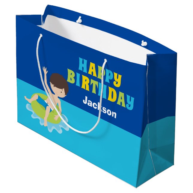 Grand Sac Cadeau Joyeux Anniversaire Pool Party Custom Boys Nom (Dos Angle)