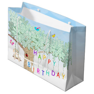 Grand Sac Cadeau Joyeux Anniversaire Printemps Été