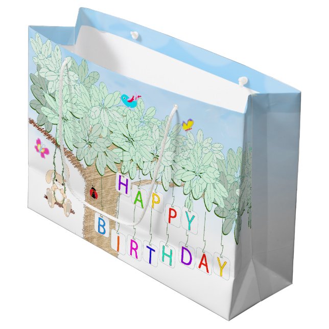 Grand Sac Cadeau Joyeux anniversaire Printemps Fête Jardin (Devant Angle)