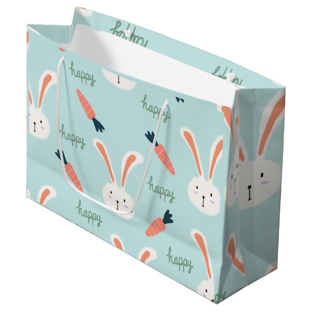 Grand Sac Cadeau Joyeux arbre amis Bunny Happy petit lapin lapin (Devant Angle)