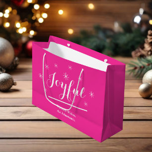 Grand Sac Cadeau Joyeux Cadeau Chic Script moderne Hot rose Noël