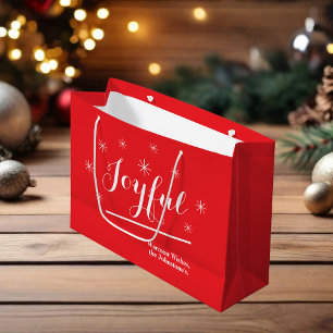 Grand Sac Cadeau Joyeux Cadeau Chic Script Rustique Chic Rouge Noël