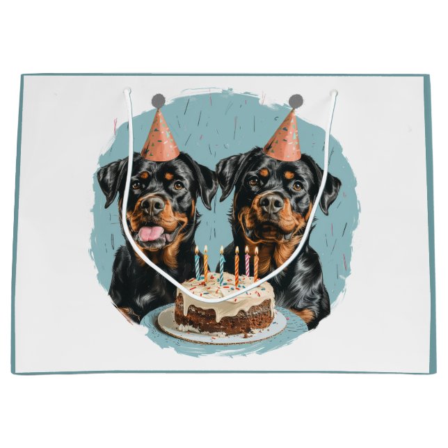Grand Sac Cadeau Joyeux chien Rottweiler d'anniversaire (Devant)