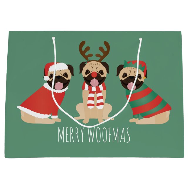 Grand Sac Cadeau Joyeux Chiens de Carlin Woofmas (Devant)