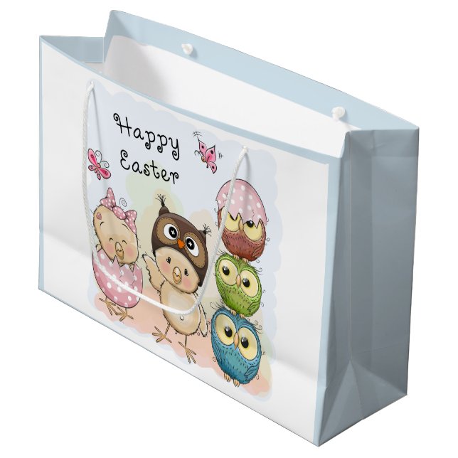 Grand Sac Cadeau Joyeux Chouette de Pâques Cute Chicks Bleu | Vacan (Devant Angle)