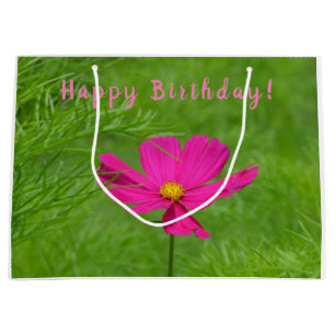 Grand Sac Cadeau Joyeux Cosmos rose d'anniversaire