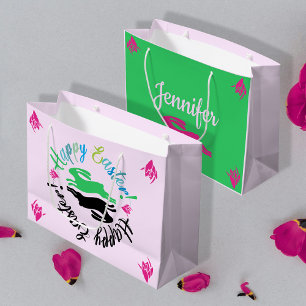 Grand Sac Cadeau Joyeux Couleur de Pâques Blush Pink Black Green Bu