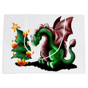 Grand Sac Cadeau Joyeux dragon de Noël