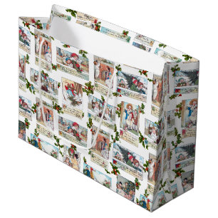 Grand Sac Cadeau Joyeux Enfants victoriens avec voeux de Noël