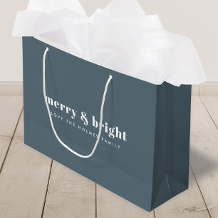 Grand Sac Cadeau Joyeux et lumineux Moderne Xmas Dusky Smoke Blue
