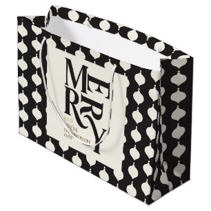 Grand Sac Cadeau Joyeux et vintage Noël noir et or
