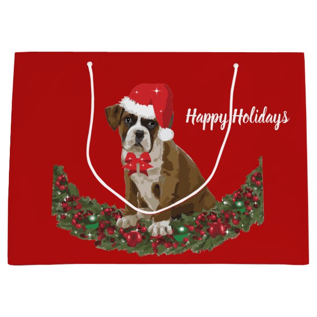 Grand Sac Cadeau Joyeux Festif de Chien de Vacances Xmas Santa Hat  (Devant)