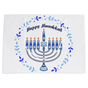 Grand Sac Cadeau Joyeux Hanoukka Menorah Juif Juif Cute bougies