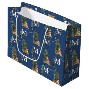 Grand Sac Cadeau Joyeux Monogramme de Noël personnalisé Tigre et Ar