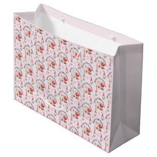 Grand Sac Cadeau Joyeux Noël Aquarelle Gnome Et Champignons