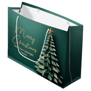 Grand Sac Cadeau Joyeux Noël Arbre magnifique Green Gold Party