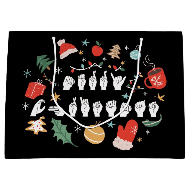 Grand Sac Cadeau Joyeux Noël - ASL American Sign Language III (Devant)